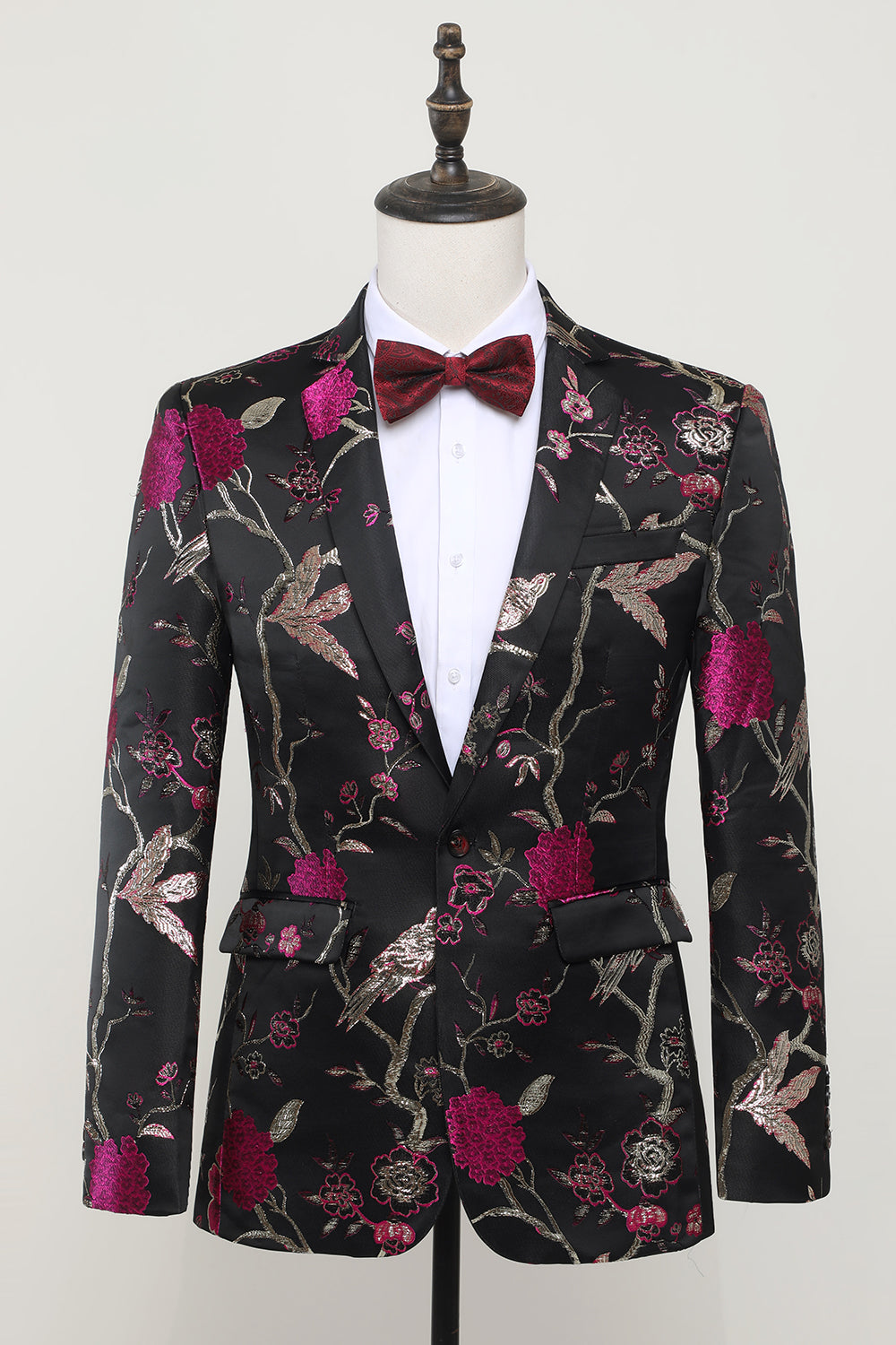 Black Jacquard Satin Notched Lapel Homecoming Blazer