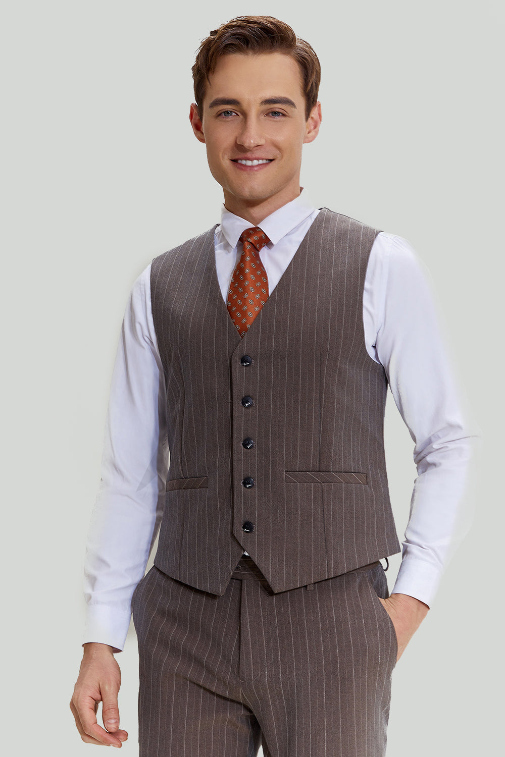 Coffee Pinstripe 3 Piece Men's Party Suits