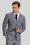 Grey Plaid Wide Peak Lapel 3 Piece Single Breasted Men's Suits