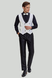 White Men's 3 Piece Shawl Lapel Prom Suits