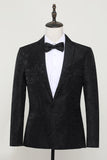 Black Jacquard Satin Notched Lapel Blazer