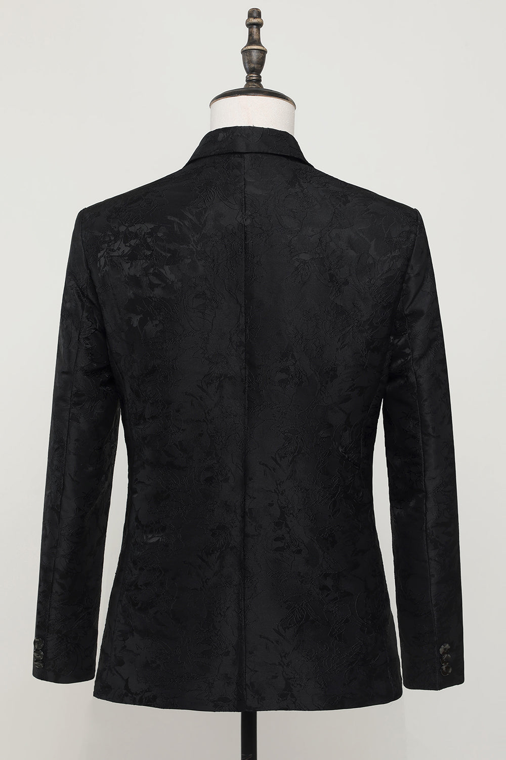 Black Jacquard Satin Notched Lapel Blazer