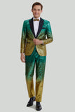 Gold Green Men's 2 Piece Notched Lapel Sequins Suits