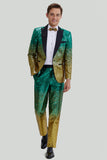 Gold Green Men's 2 Piece Notched Lapel Sequins Suits