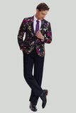 Black Jacquard Satin Notched Lapel Homecoming Blazer