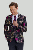 Black Jacquard Satin Notched Lapel Homecoming Blazer
