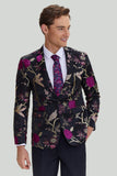 Black Jacquard Satin Notched Lapel Homecoming Blazer