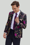 Black Jacquard Satin Notched Lapel Homecoming Blazer