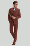 Tan Notched Lapel 3 Piece Single Breasted Party Suits