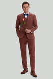 Tan Notched Lapel 3 Piece Single Breasted Party Suits