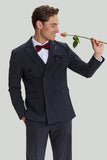 Men's 3 Piece Pinstripe Dark Grey Suit