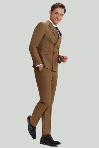 ZAPAKA Men's Homecoming Suits Tan Notched Lapel 3 Piece Single