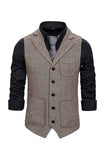 Brown Tweed Single Breasted Notched Lapel Men's Suit Vest