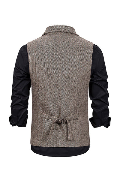 Zapaka Brown Tweed Single Breasted Notched Lapel Men's Suit Vest