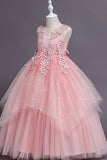 Tulle Light Blue Flower Girl Dress with Appliques