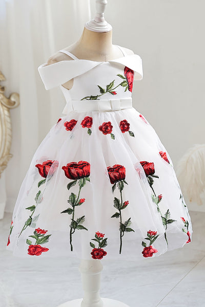 ZAPAKA Black Flower Girl Dress with Embroidery A-Line Tulle