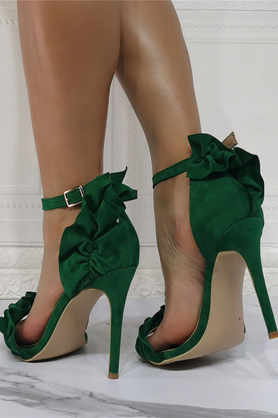 ZAPAKA Women Dark Green Stiletto Flower High Heel Sandals