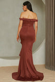Mermaid Red Off the Shoulder Long Prom Dress With Ruffles