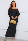 Mermaid Off The Shoulder Black Formal Dress with Puff Sleeves