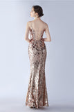 Burgundy Spaghetti Straps V-neck Swquin Sheath Formal Dress with Slit