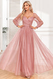 Dusty Rose A-Line Long Sleeves Prom Dress