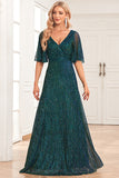 Sparkly V-Neck Peacock Prom Dress