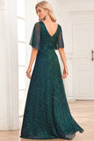 Sparkly V-Neck Peacock Prom Dress