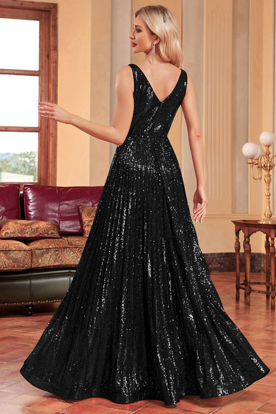 slim fit dress slacks Luuvis Sparkly A Line Strapless Black Corset Prom Dress with Ruffles main image 0