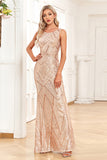 Golden Mermaid Round Neck Sequins Long Prom Dress