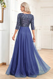 Black A-Line V Neck Short Sleeves Sequins Prom Dress
