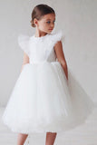 White A Line Round Neck Sleeveless Tulle Flower Girl Dress