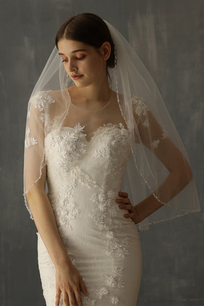 Zapaka Women Wedding Veils Two Tier Pearl Bridal Veils Wedding Accessories