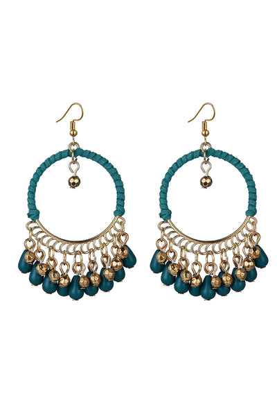 a pair of Peacock Blue Boho Hoop Drop Earring