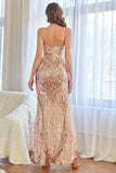 Rose Pink Mermaid Sequins Prom Dress