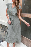 V Neck High Waist Green Summer Dress
