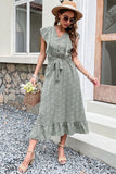 V Neck High Waist Green Summer Dress