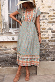 V Neck Green Printed Summer Dress