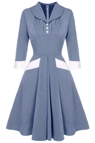 【お買い得！】 Vintage Women ZAPAKA Dress with Dress Swing 1950s Blue Grey テープ・マスキングテープ