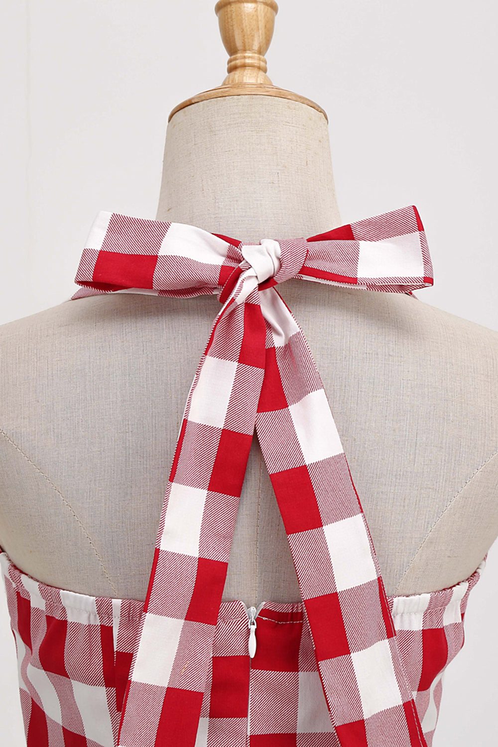 Red Plaid Halter 1950s Swing Dress