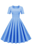 Stripes Short Sleeves 1950s Swing Dress