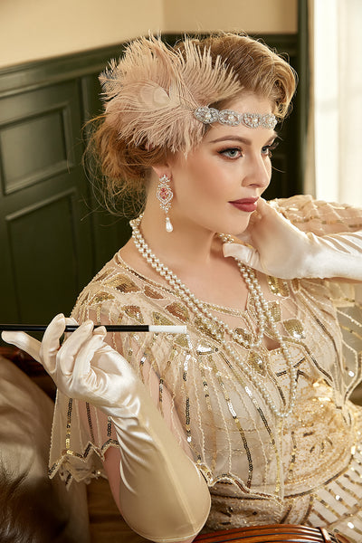 Zapaka Women Champagne Drop Earrings Necklace 1920s Party