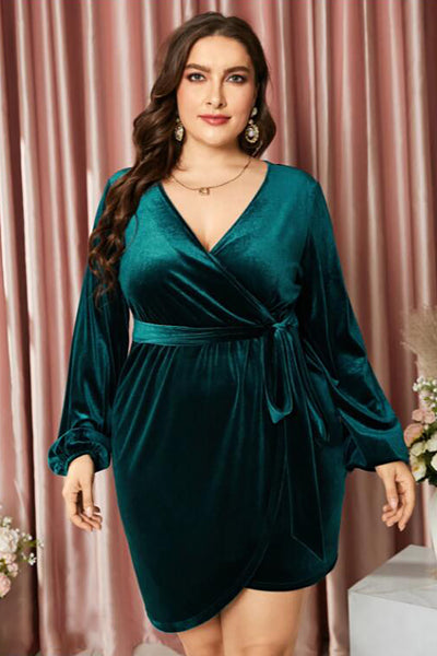 Green velvet wrap dress plus size hot sale