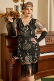 Black Golden Beaded Sequins 1920s Plus Size Dress