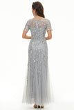 Leaves Sequins Mother Dress with Short Sleeves