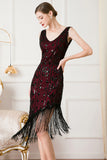 Black Sequin 1920s Flapper Dress with Fringes