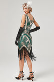 Dark Green 1920s Flapper Dress With Fringes