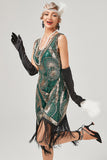 Dark Green 1920s Flapper Dress With Fringes