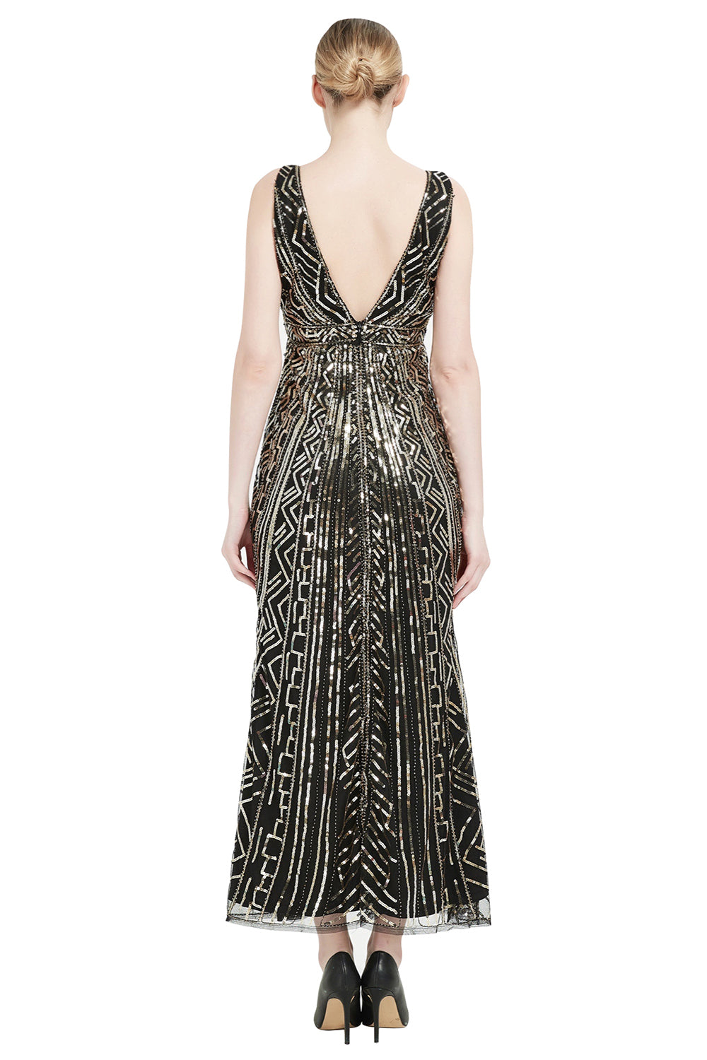 Sequin V-neck Midi 1920s Flapper Dress