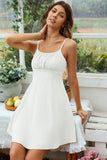 White Open Back Spaghetti Straps Short Graduation Dress