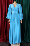 Sky Blue Pleated Long Wedding Guest Dress